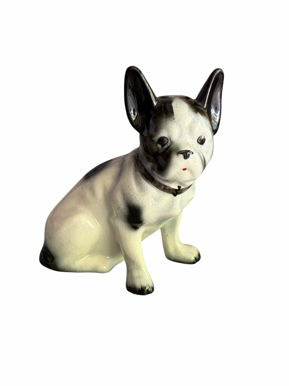 Vintage Ceramic Boston Terrier Figurine Black & White Dog Statue